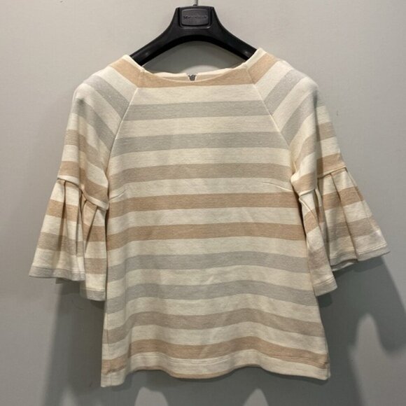 Maeve Helsa Metallic Striped Ruffle Sleeve top medium - Picture 5 of 13